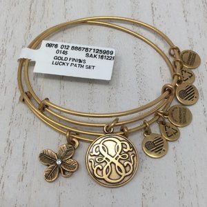 New 2 ALEX & ANI Gift Lucky Path Charm Gold Tone Bangle Bracelet